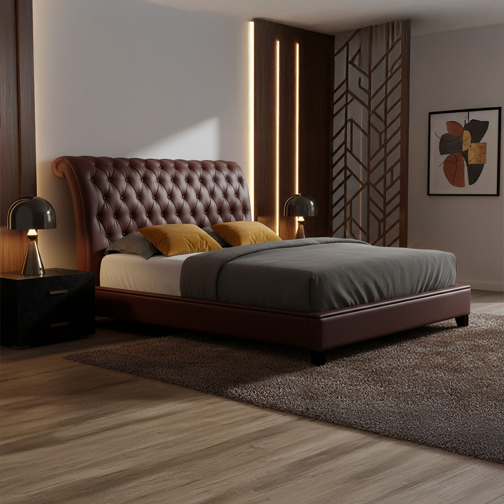 SOFT BROWN TUFTED BED - KING SIZE